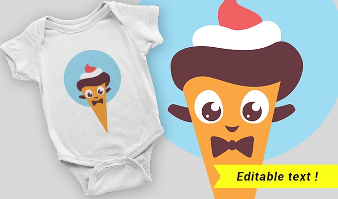 Happy ice cream cone T-shirt design 2057