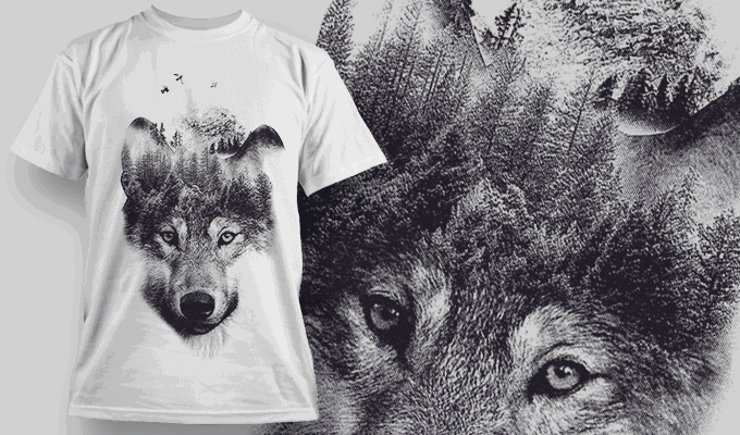 Wolf Double Exposure - T-shirt Design Template 2709