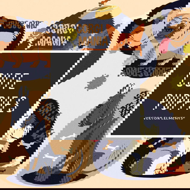 Free Cute Illustrated Puppies & Dogs Vector Pack