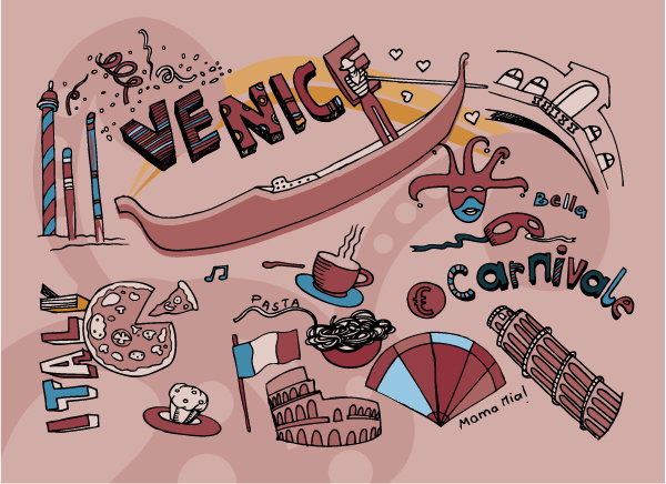 Gorgeous Doodles Vector Graphic: Venice Doodles Vector Graphic Illustration